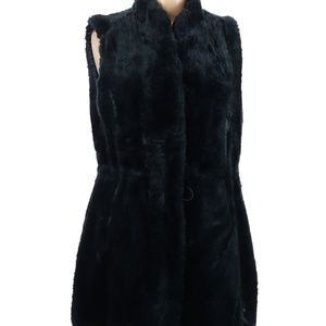 Faux Fur Hip-Length Vest - Blue, M